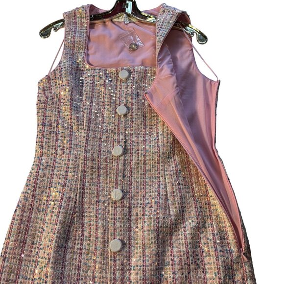 Endless Rose Pink Tweed Mini Dress With Sequins & Buttons Size M Sleeveless - Picture 9 of 16